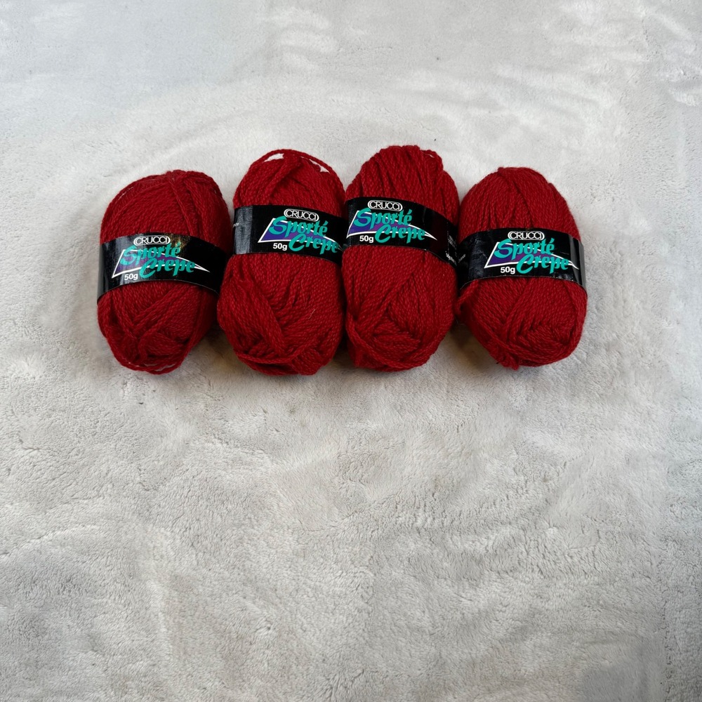 Crucci Sporte Crepe 100% Pure New Wool Yarn 12 Ply Red Shade 27 Lot of‎ 4 50g